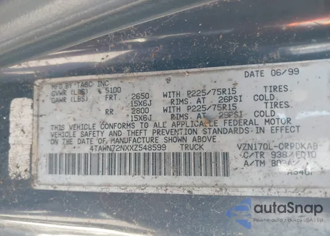 1999 Toyota Tacoma из США, поврежденный, VIN 4TAWN72NXXZ548599